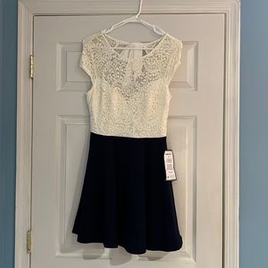 blue and white dress